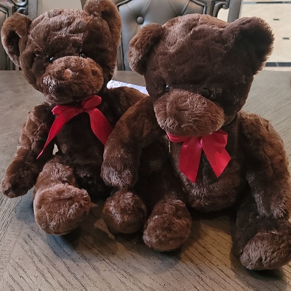Brown teddy bear stuffed animals with red bow 🤎❤